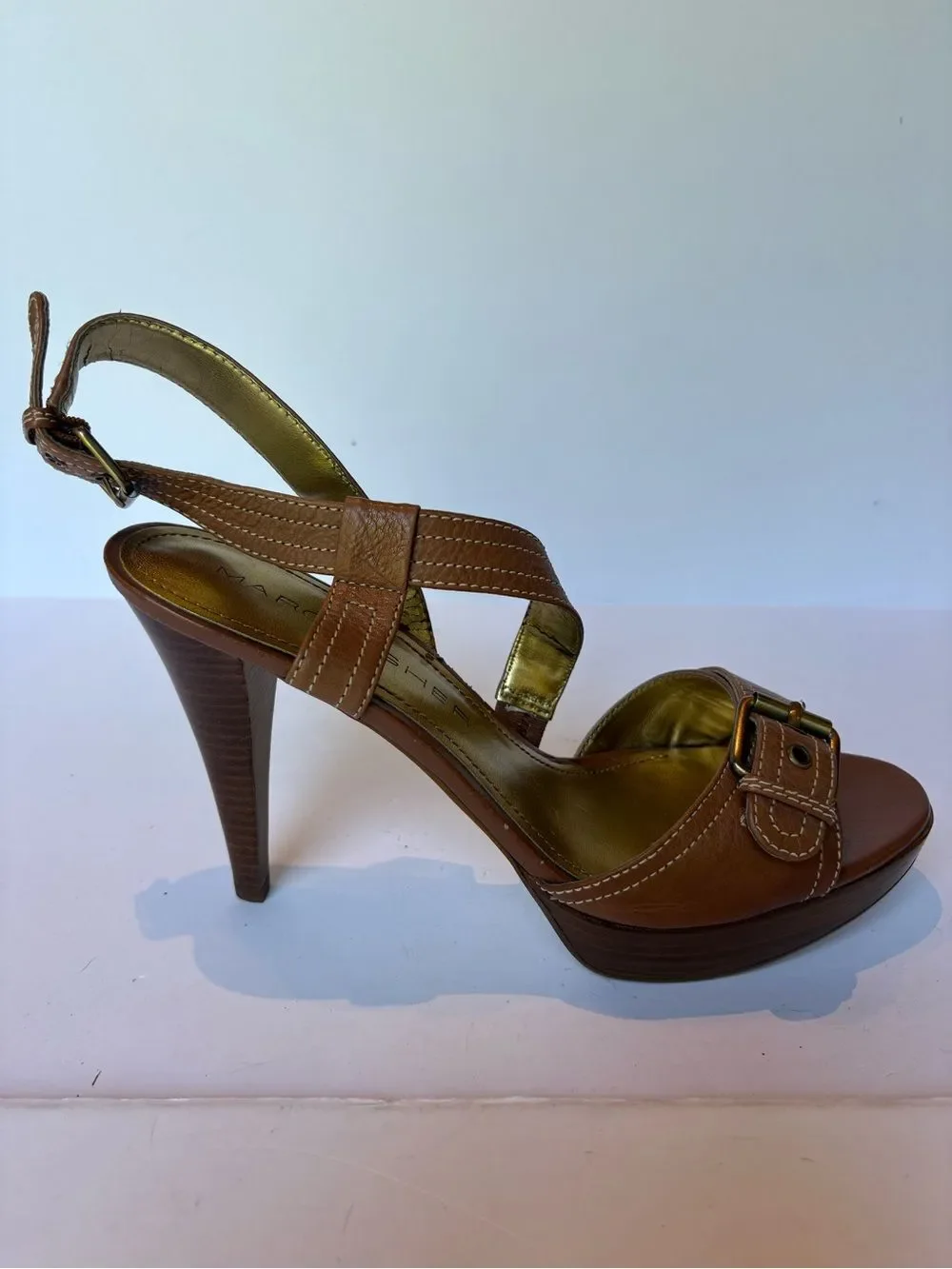 Marc Fisher Women's Brown Strappy Leather High Heel Sandals Size 9 1/2M